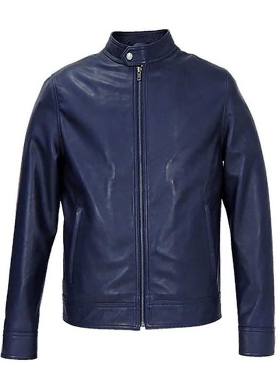 Ionic Blue Leather Jacket For Man