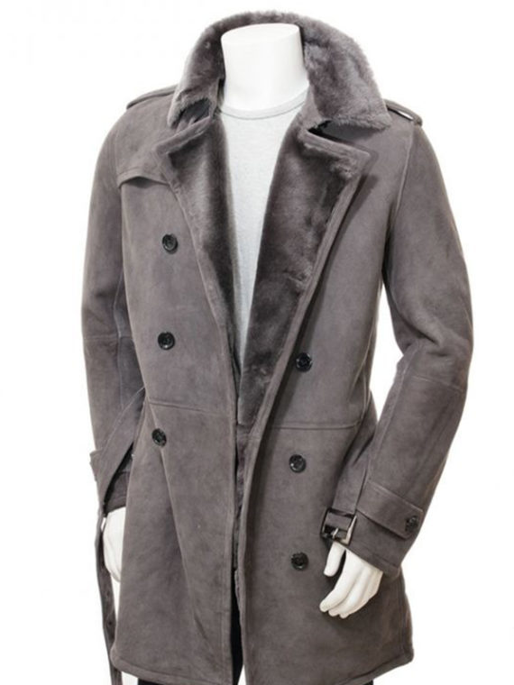 Shearling Sheepskin Grey Leather Coat