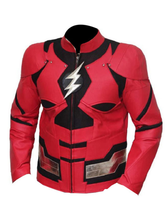 The Flash Justice League Ezra Red Leather Jacket