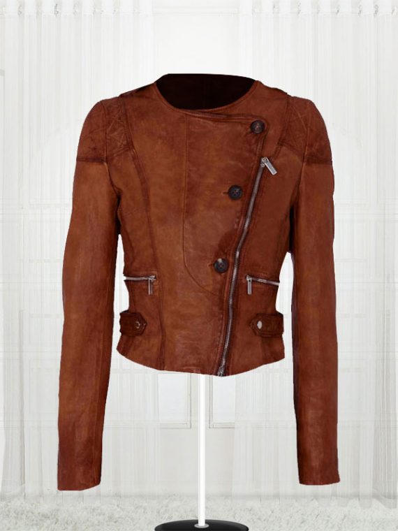 Ashley Benson Collarless Leather Jacket