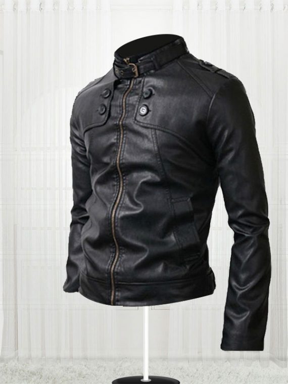 Classic Black Button Pocket Leather Jackets