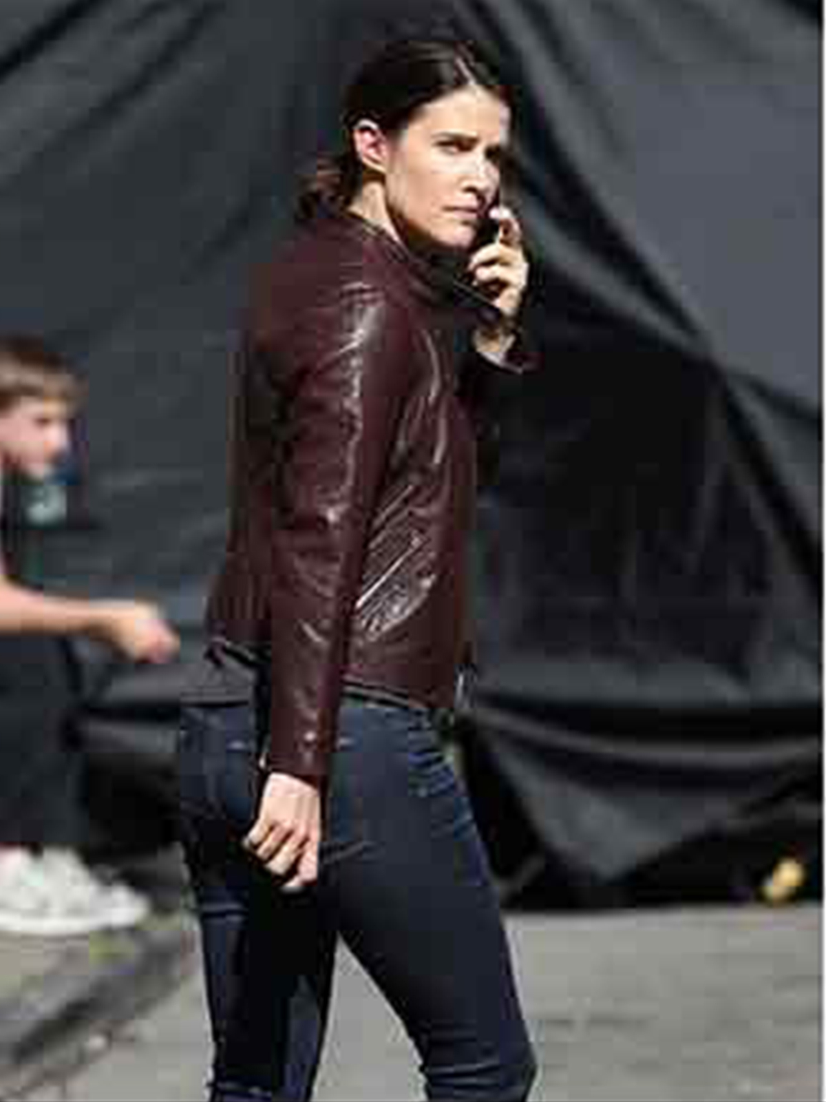 Cobie Smulders Maroon Leather Jacket