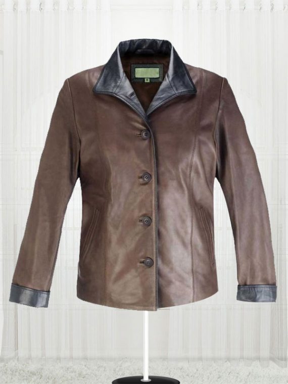 Contrast Brown Wit Black Leather Jacket