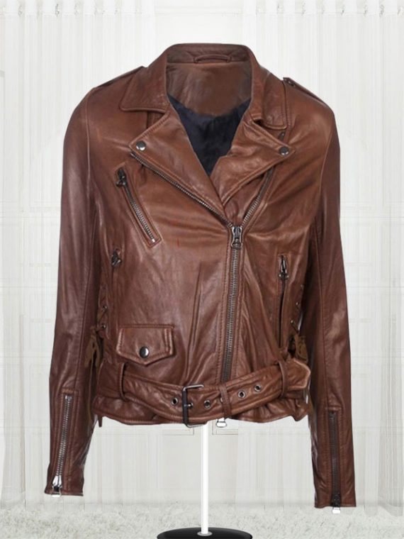 Emma Watson Slim Fit Fancy Brown Leather Jacket