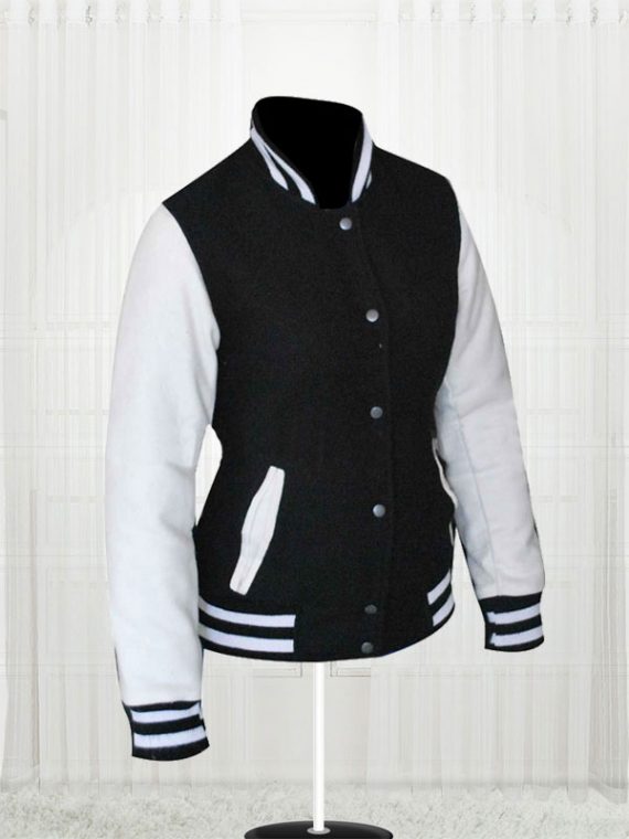 Kim Kardashian Simone Varsity Bomber Design Moda Jackets in Black & White