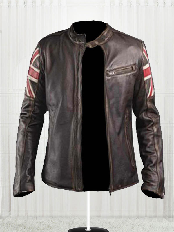 Men's Biker UK Flag Leather Jacket