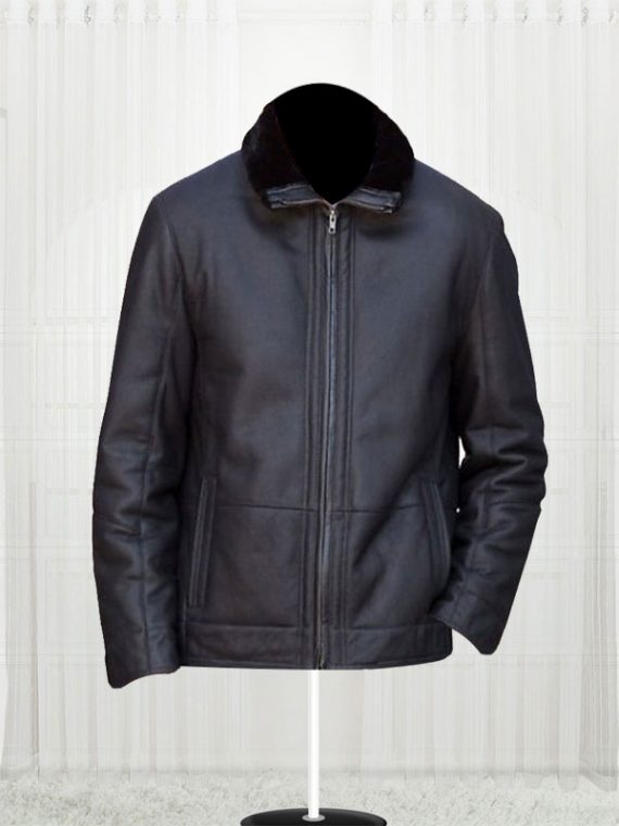 Mens FJ14 Shearling Black Leather Jacket