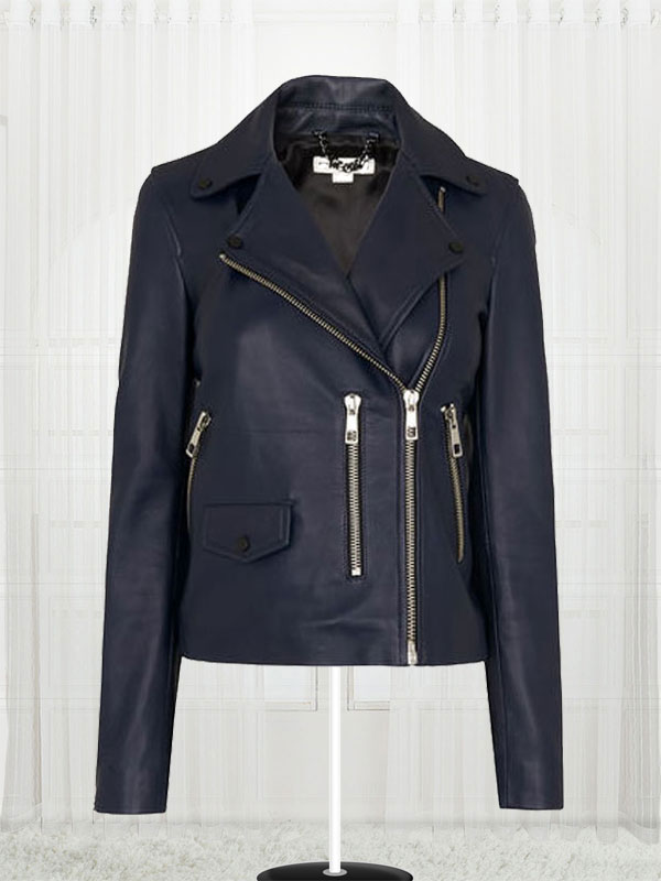 Navy Agnes Women New Fashionable Leather Jacket