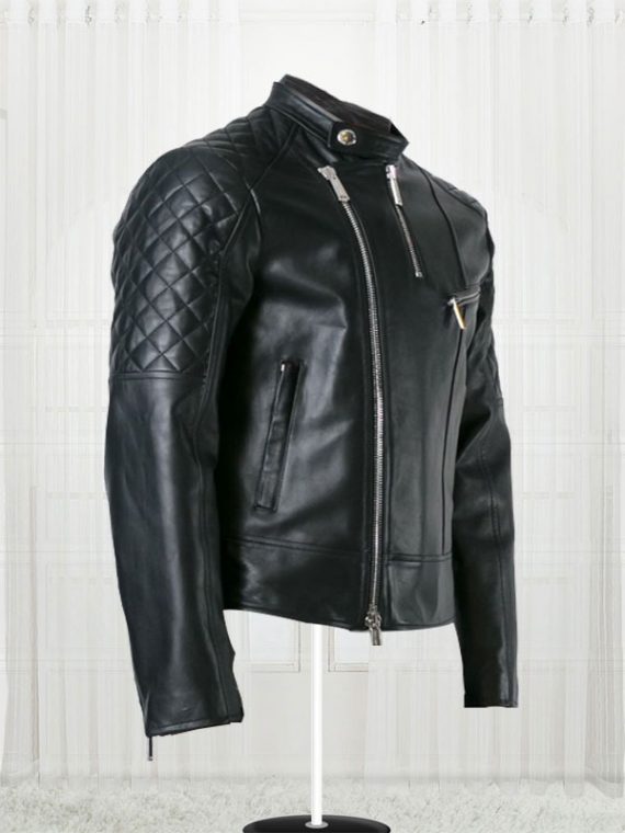 Quilt Sleeved Black Leather Jackets