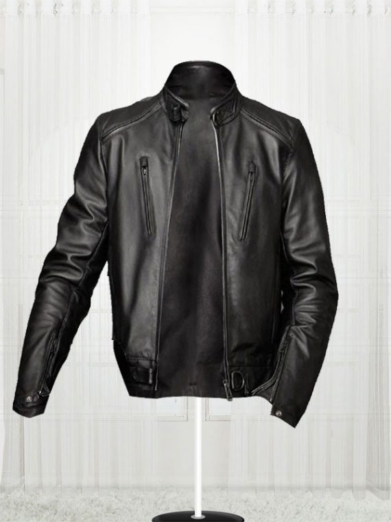 Slim Fit Bikers Black Leather Jacket For Men's