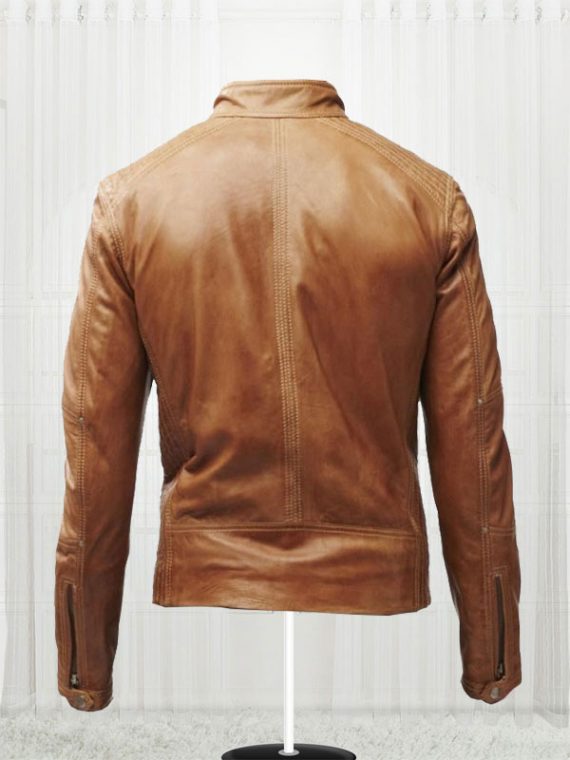 Slim Fit Bikers Men's Tan Brown Leather Jackets