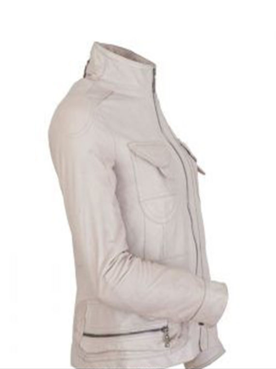 Vitória Sporty Women White Leather Motorcycle Jacket