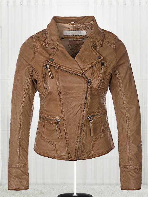 Women Biker Slim fit Fashionable Brown Leather Jacket