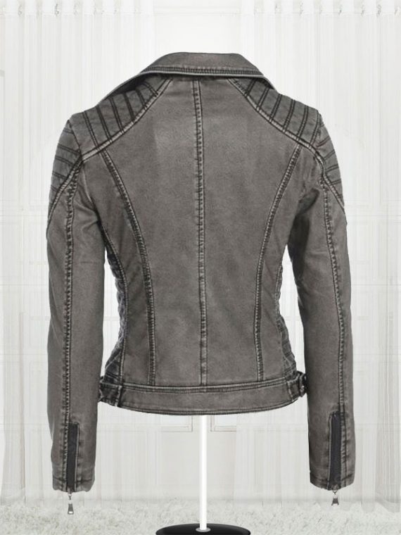 Women's Antique Stylish Biker Leather Grey Jackets