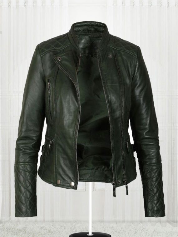 Women's Olive Green Biker Leather Jacket