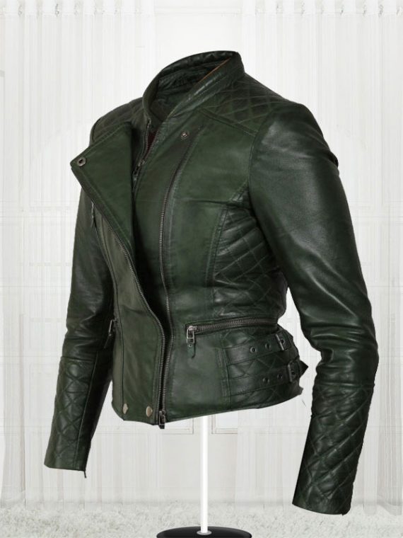 Women's Olive Green Biker Leather Jackets