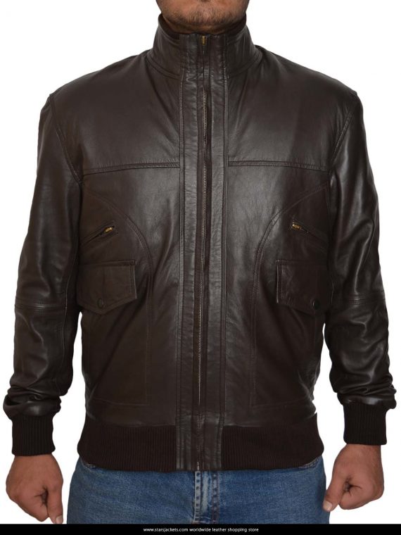 6 Pocket Slim Fit Bomber Leather Jacket