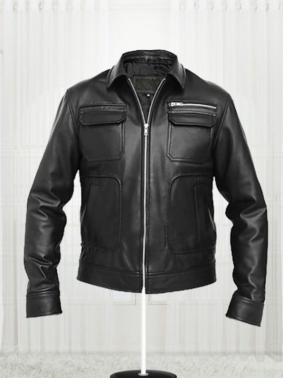 Apollo Bomber Black Leather Jacket