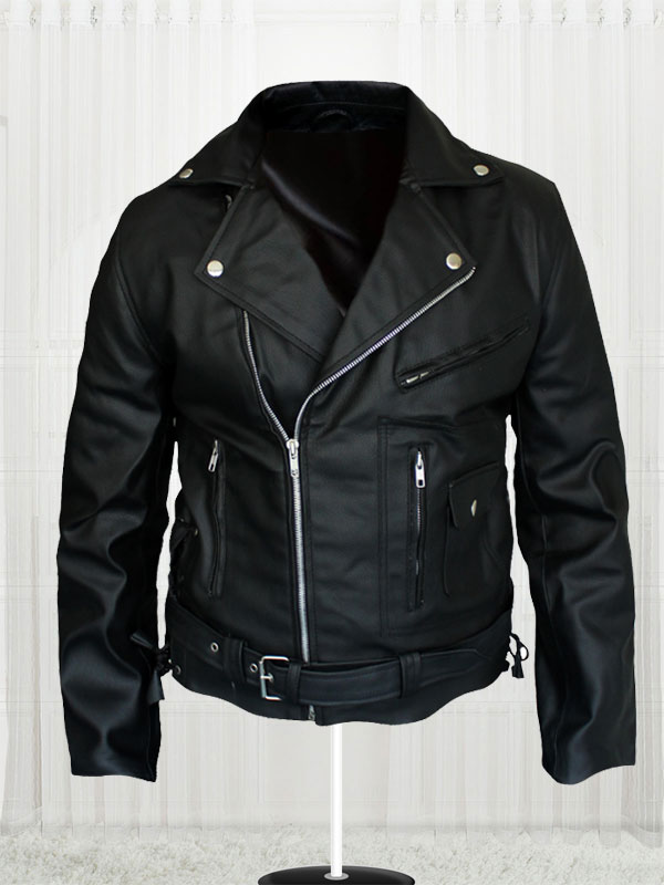 Arnold Schwarzenegger Terminator Movie Biker Black Leather Jacket