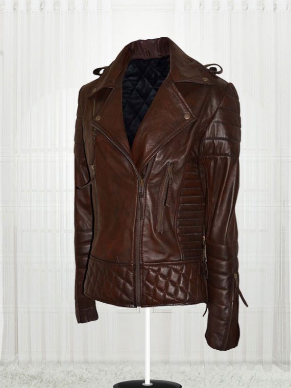 Kay Michael Quilted Brown Leather Jacket - Image 3