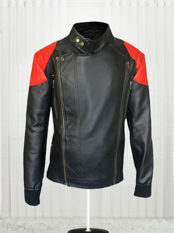 Kid Cudi Fire Men Leather Black Red Jacket