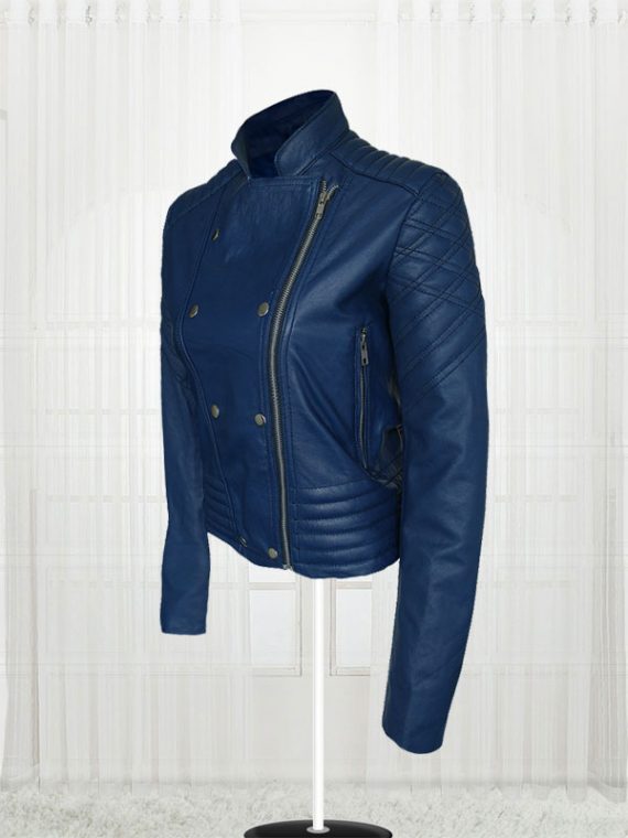 London Studio Susanna Reid Blue Leather Women Jacket