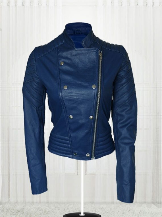 London Studio Susanna Reid Blue leather Jacket