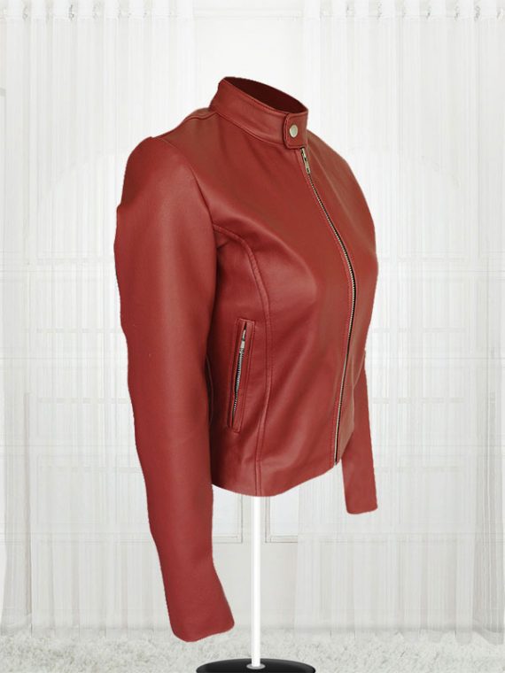 Stylish Maroon Color Women Leather Jackets