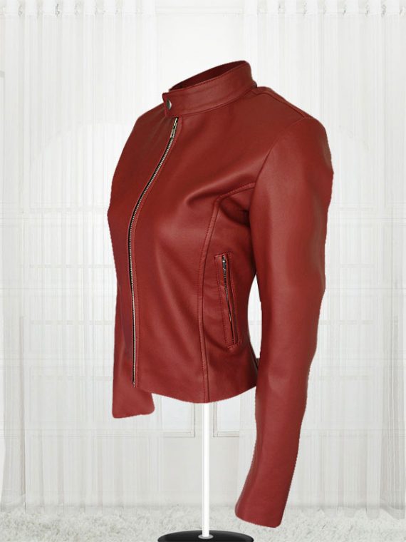 Stylish Women Maroon Color Leather Jacket