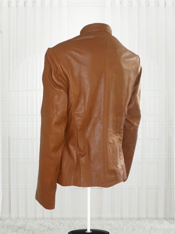 Women Brown Front Zip Leather Jackets