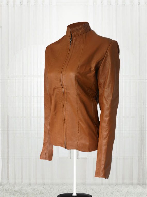 Women Brown Front Zip Stylish Leather Jackets