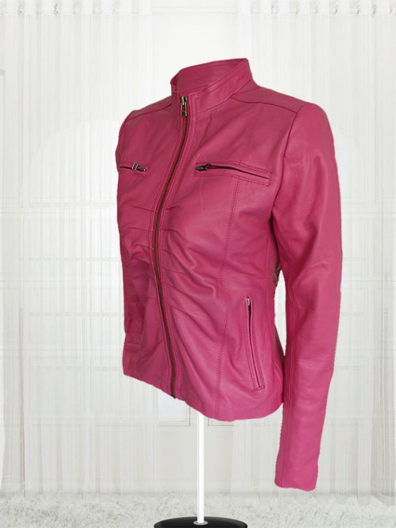 Women Pink Color 4 Pockets Jacket