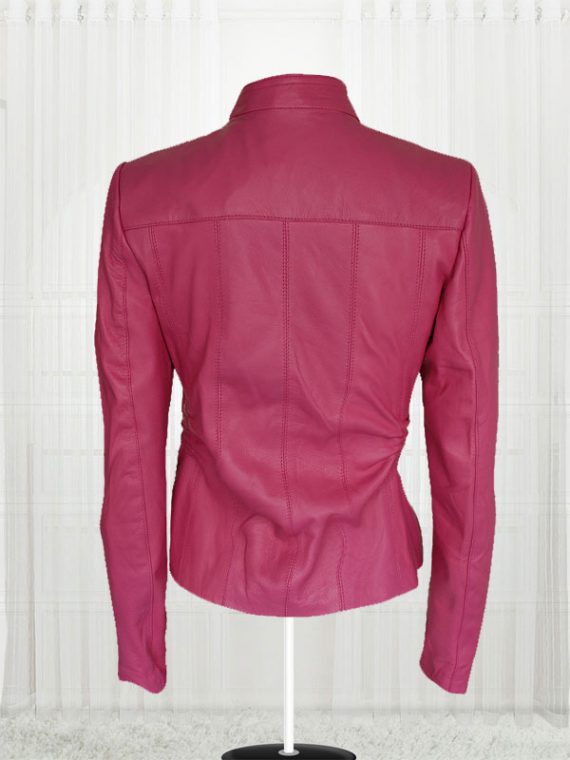 Women Pink Color 4 Pockets Leather Jackets