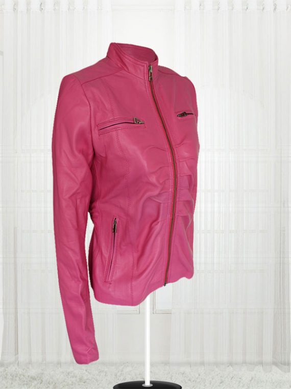 Women Pink Color Leather Jacket