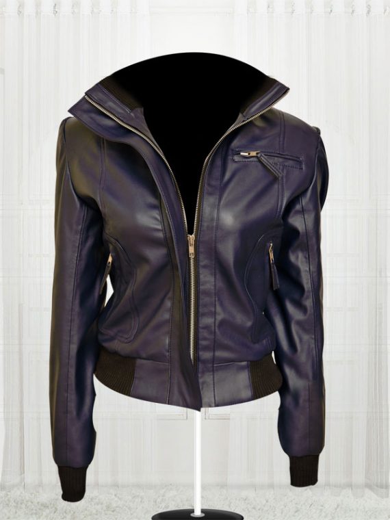 Rose Taylor Blue Bomber Leather Jacket