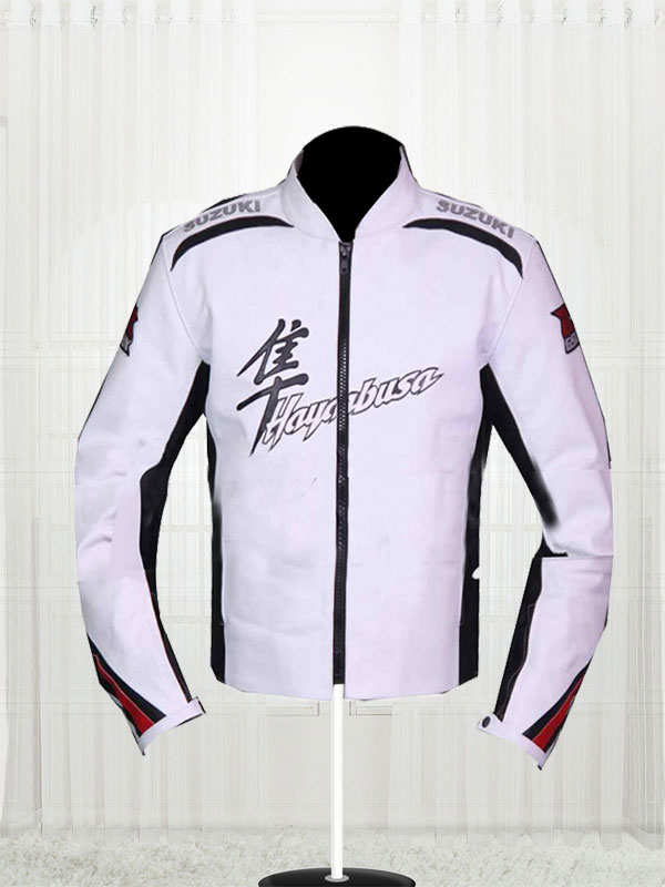 Suzuki Hayabusa White Leather Motorcycle Jacket