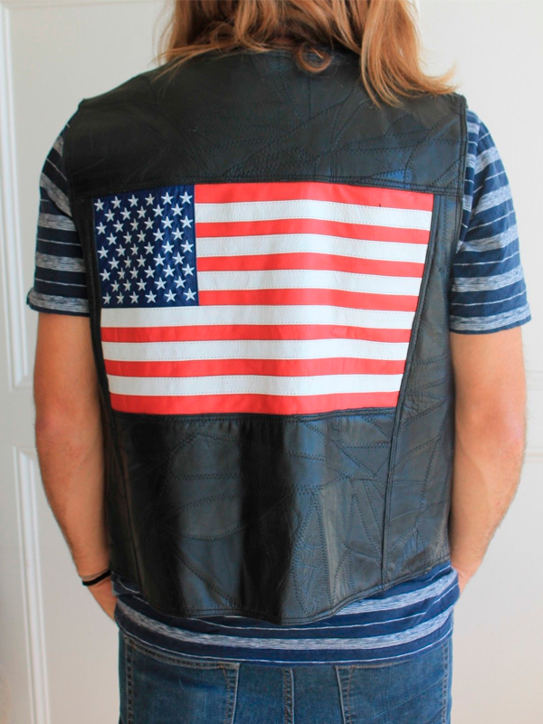 American Flag Men Leather Vest