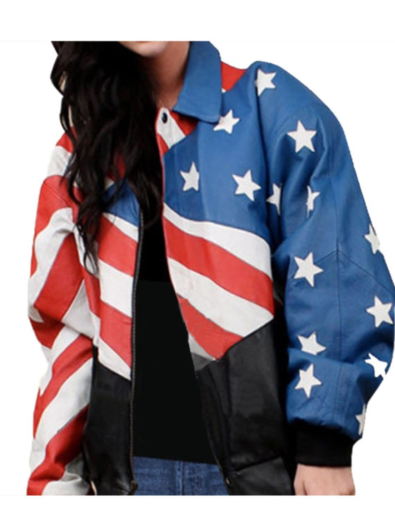 American Flag Stylish Women Leather Jacket - Image 2