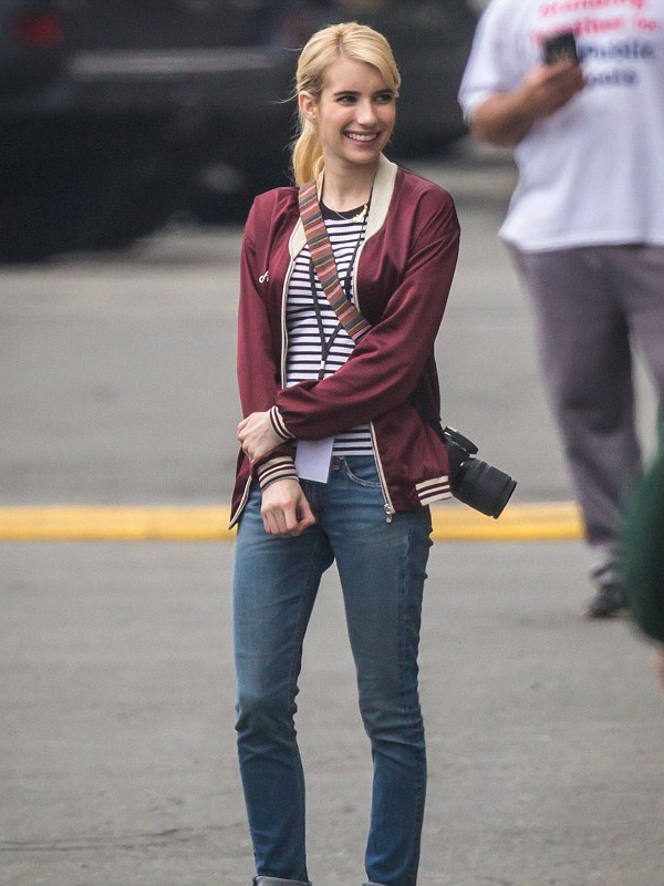 Emma Roberts Nerve Vee Red Satin Jacket