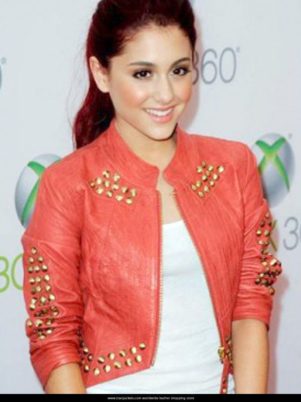 Ariana Grande Red Leather Studded Jackets