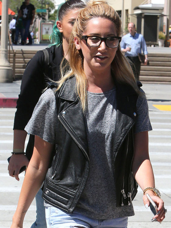 Ashley Tisdale Trendy Black Leather Vest