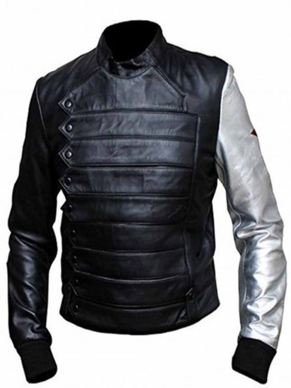 Bucky Barnes Winter Soldier Black Jacket With Silver Sleeve