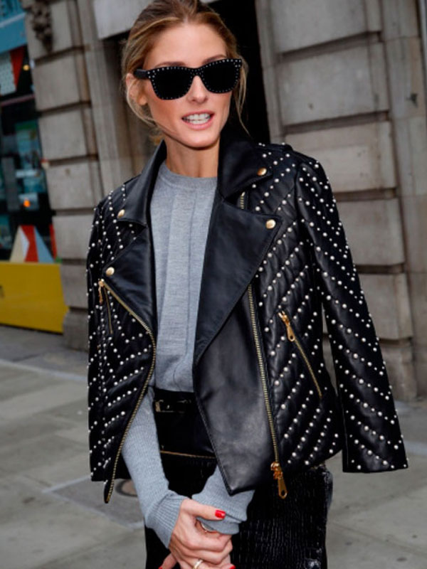 Olivia Palermo Studded Leather Black Jacket