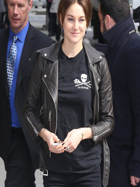 Shailene Woodley Stylish Black Leather Jacket