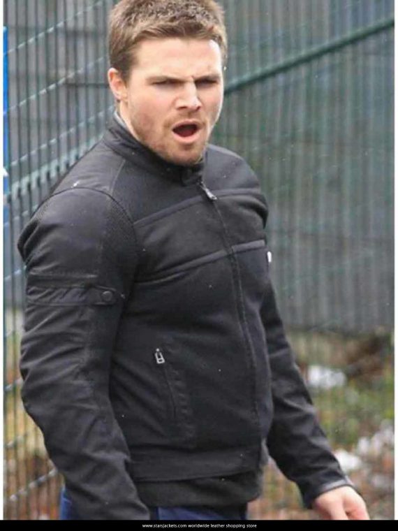 Oliver Queen Arrow Stephen Black Leather Jacket