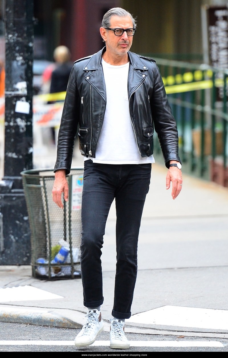 Jeff Goldblum Black leather Biker Jacket