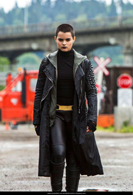 Brianna Hildebrand Black Leather Coat in Deadpool 2