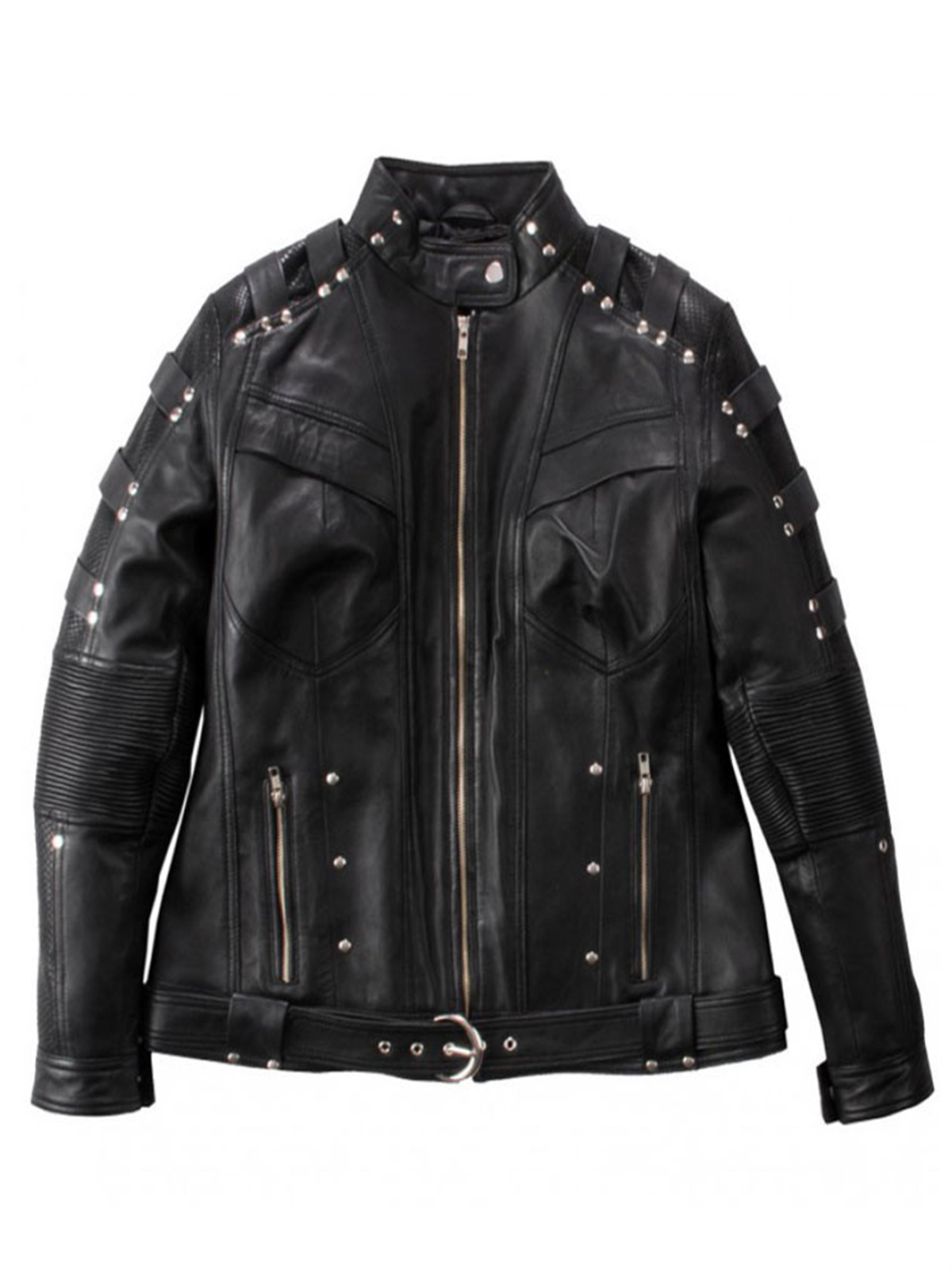 Black Canary Arrow Katie Cassidy Studded Cafe Racer Jacket