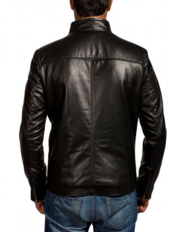 Men’s White Stripes Black Leather Jacket