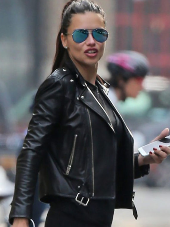 Adriana Lima Black Leather Jacket